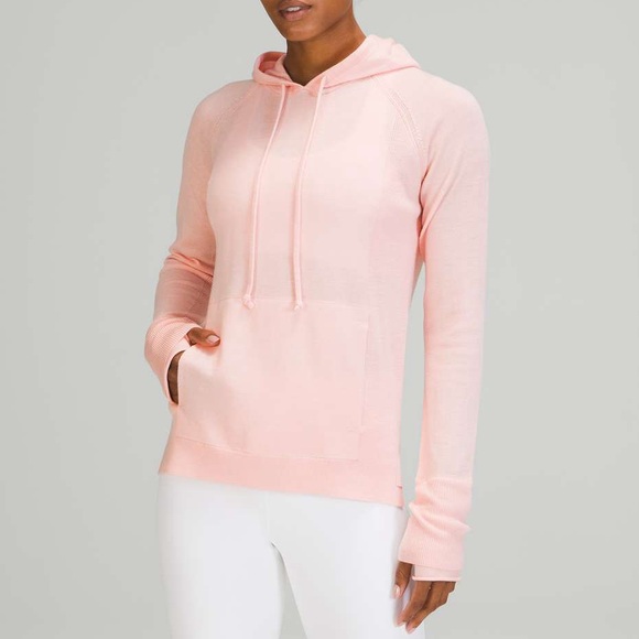 Lululemon Light 100% Merino Wool‎ Hoodie Pullover Sweater Knit Pink Mist Size S